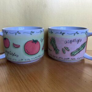 Vintage MSC Jocha Soup Cups Ceramic Set of 2 Vegetable Motif